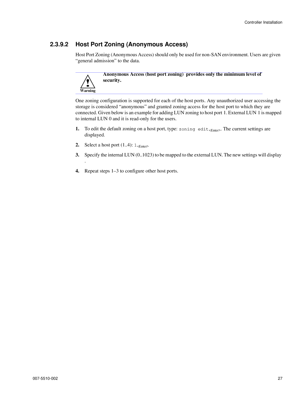 APC 15000 RAID manual Host Port Zoning Anonymous Access 