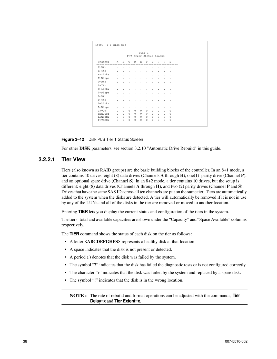 APC 15000 RAID manual Tier View, 12Disk PLS Tier 1 Status Screen 