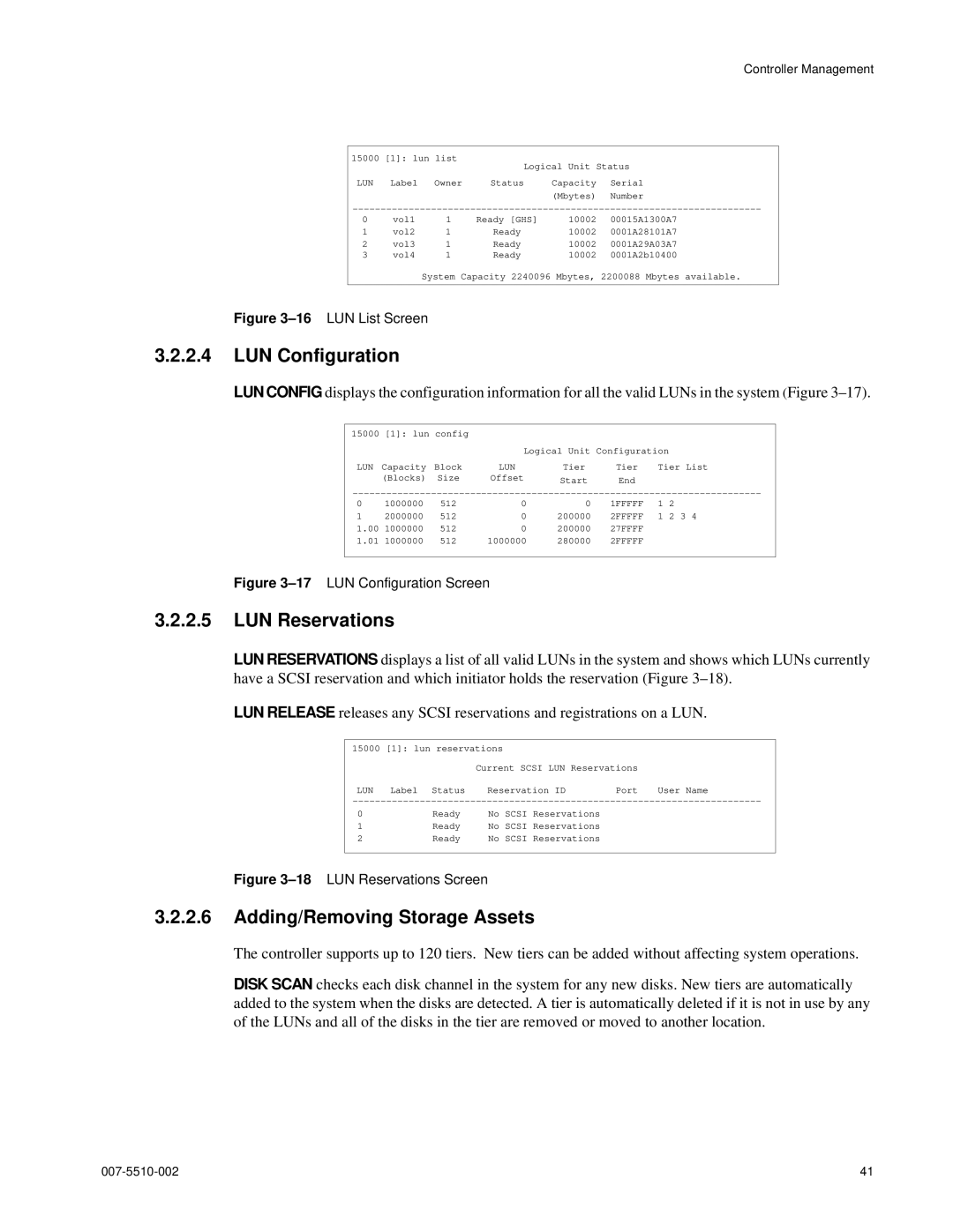 APC 15000 RAID manual LUN Configuration, LUN Reservations, Adding/Removing Storage Assets 