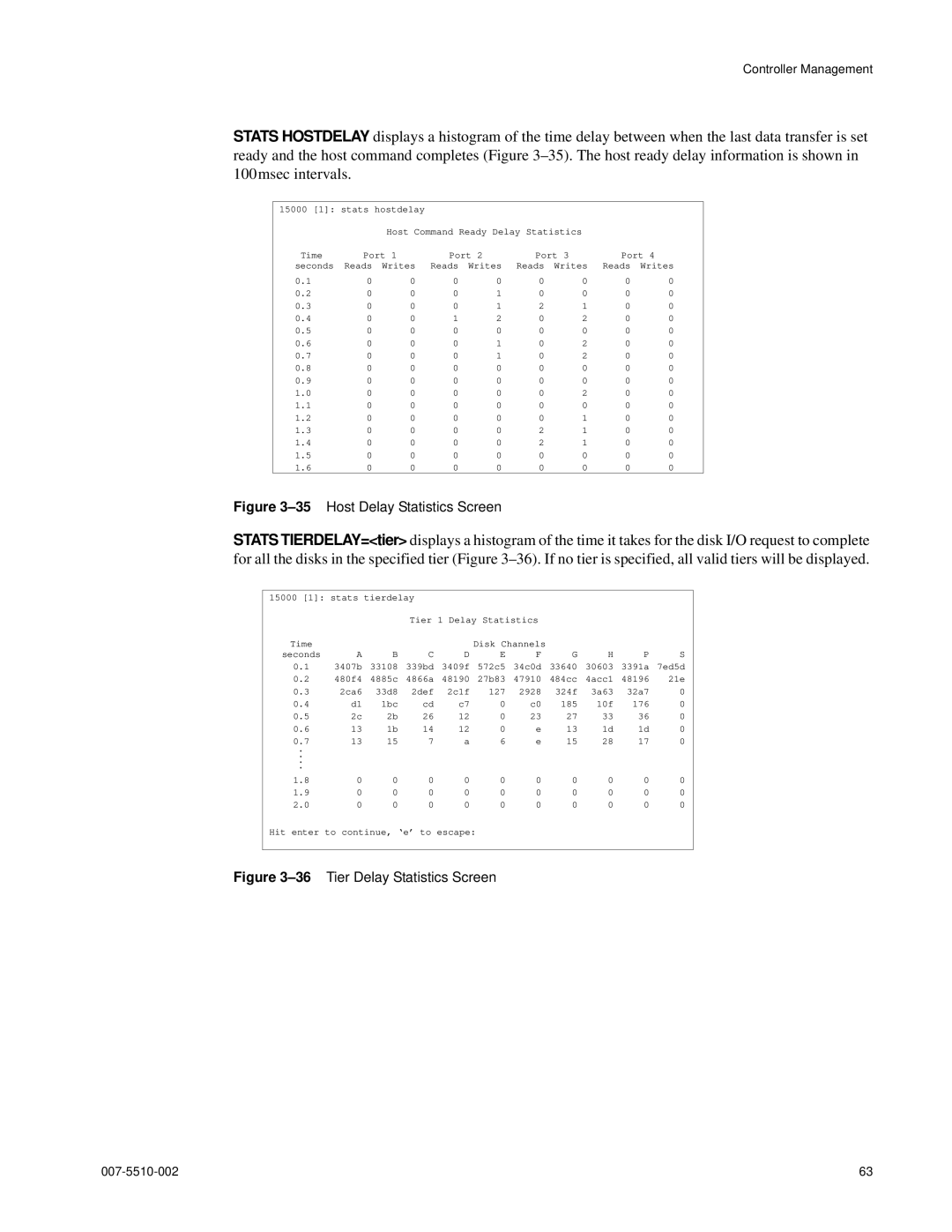 APC 15000 RAID manual 35Host Delay Statistics Screen 