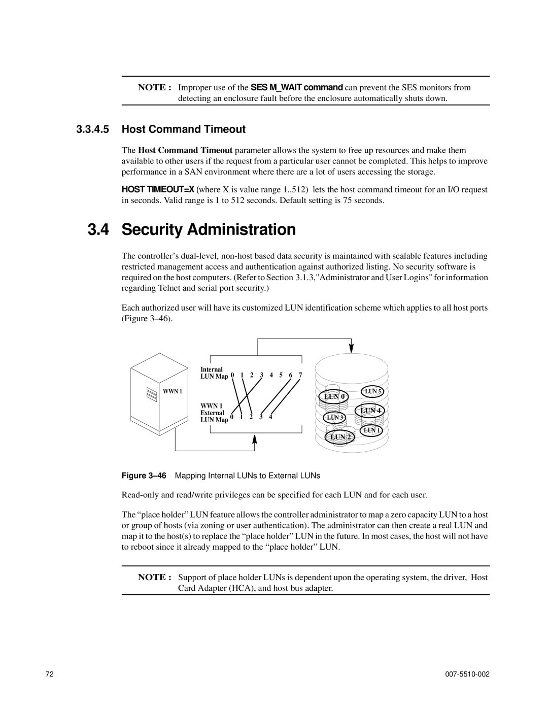 APC 15000 RAID manual Security Administration, Host Command Timeout 