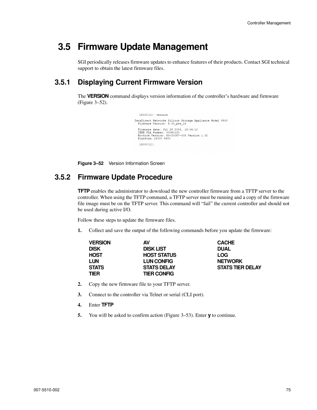 APC 15000 RAID manual Firmware Update Management, Displaying Current Firmware Version, Firmware Update Procedure 