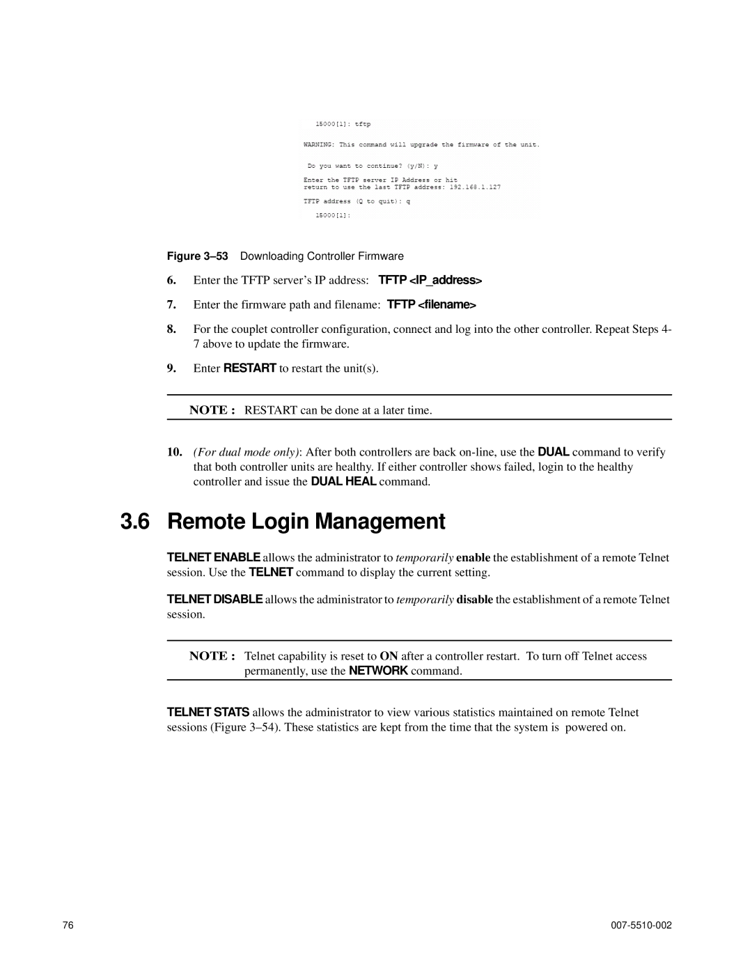 APC 15000 RAID manual Remote Login Management, 53Downloading Controller Firmware 