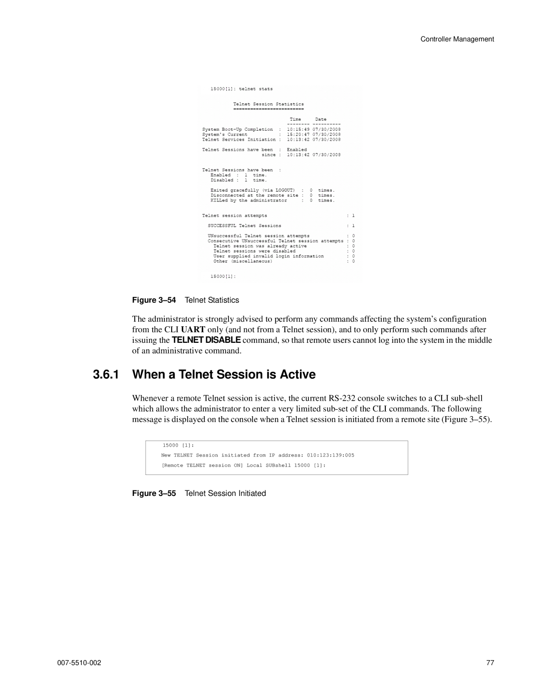 APC 15000 RAID manual When a Telnet Session is Active, 54Telnet Statistics 