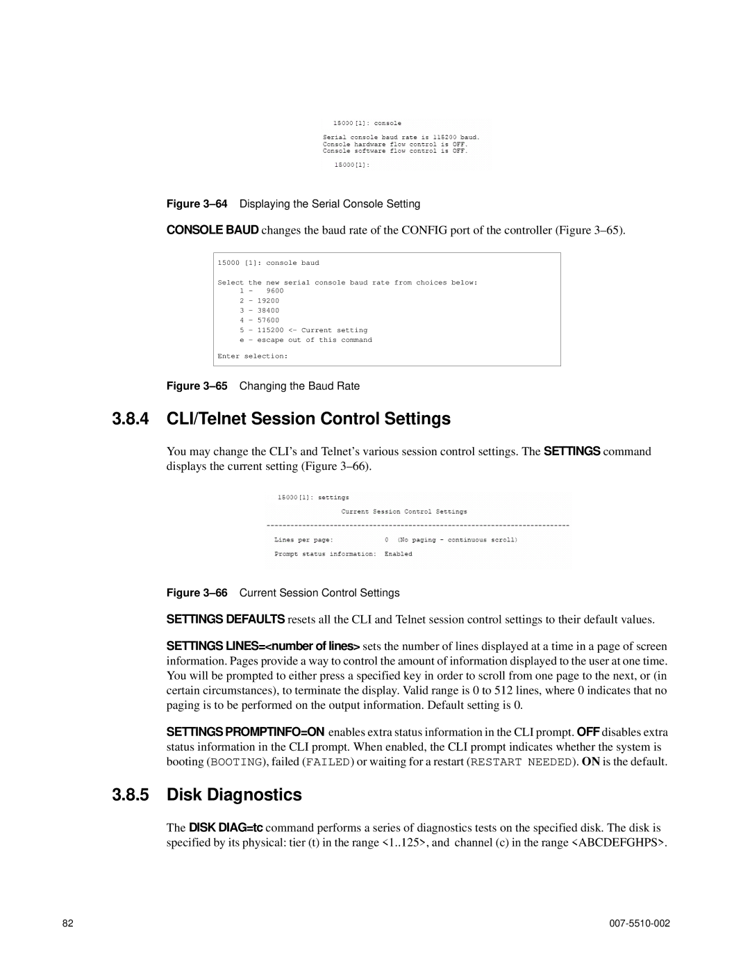 APC 15000 RAID manual 4 CLI/Telnet Session Control Settings, Disk Diagnostics 