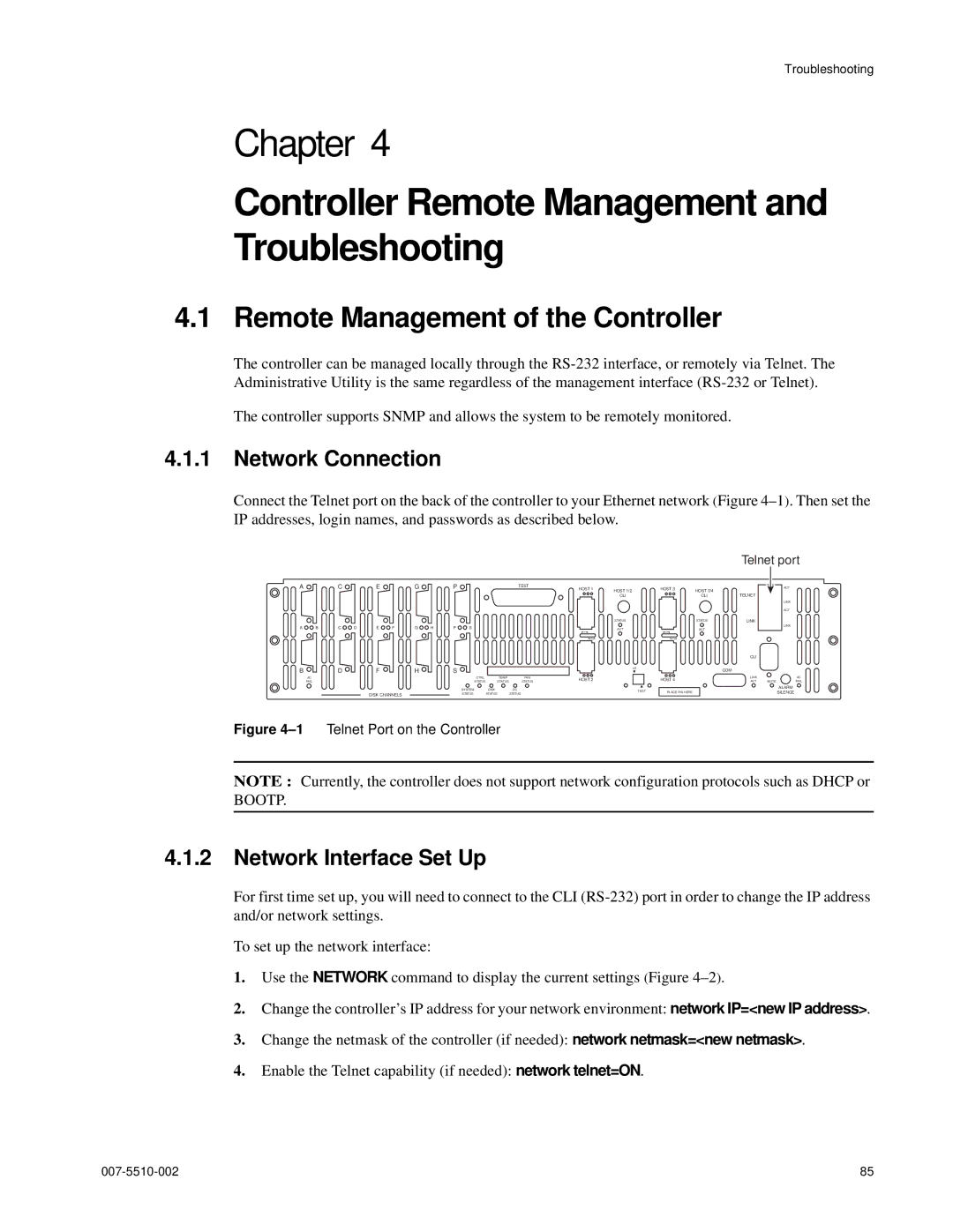 APC 15000 RAID Controller Remote Management and Troubleshooting, Remote Management of the Controller, Network Connection 