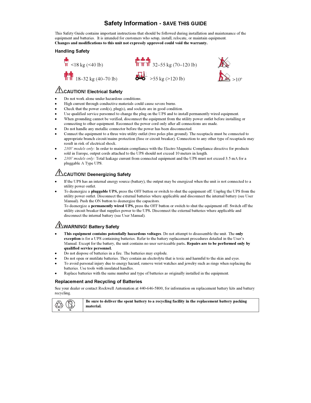 APC 1609 user manual Safety Information Save this Guide, Replacement and Recycling of Batteries 