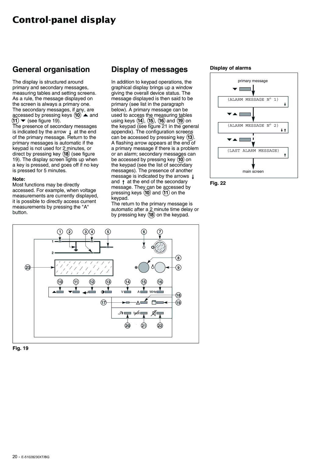 APC 20 - 200 KVA user manual Control-panel display, General organisation, Display of alarms 