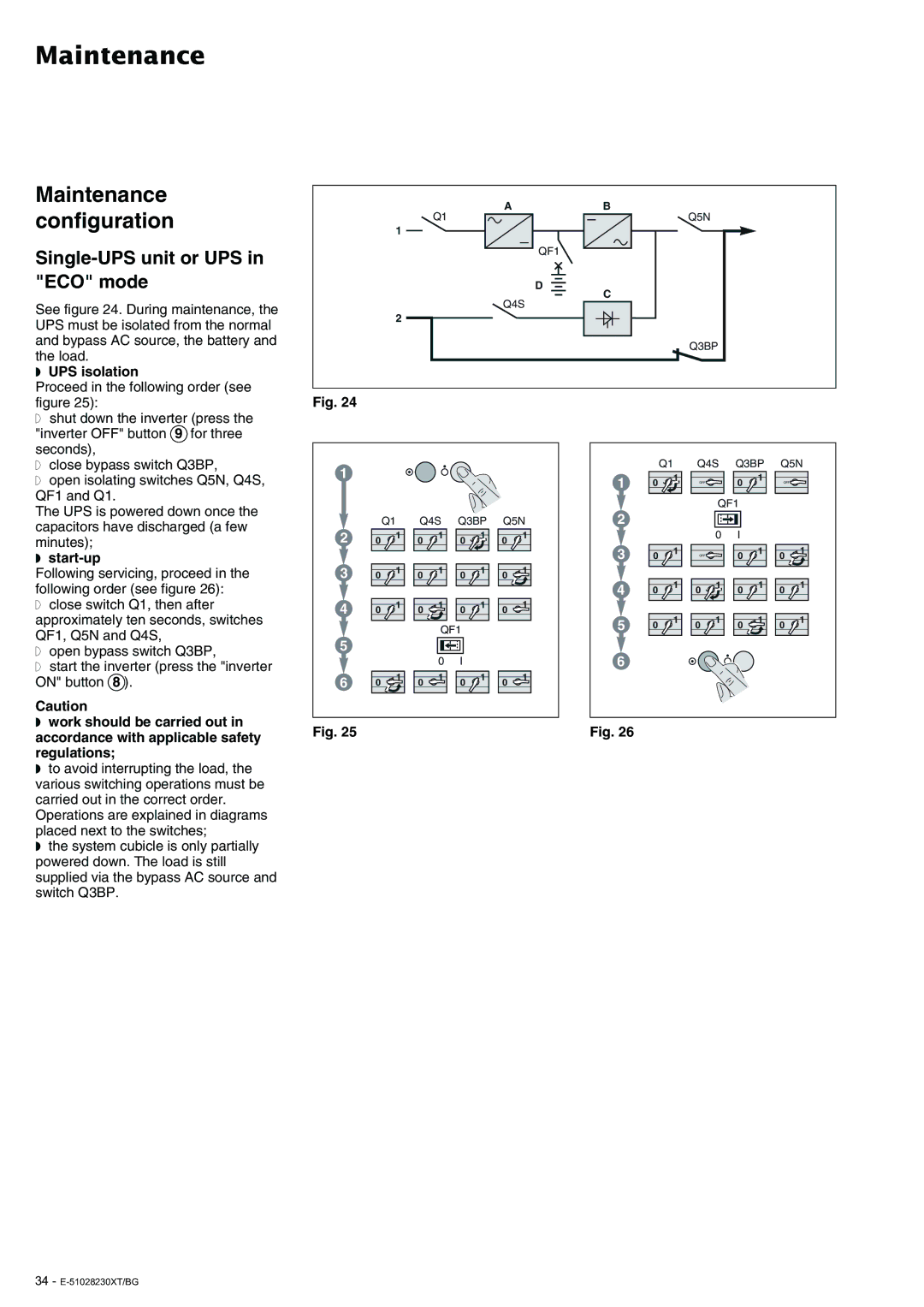 APC 20 - 200 KVA user manual Maintenance configuration, Single-UPS unit or UPS in ECO mode, UPS isolation 