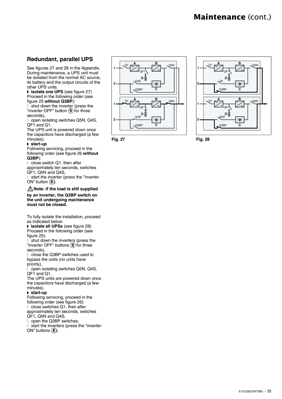 APC 20 - 200 KVA user manual Redundant, parallel UPS, Start-up 