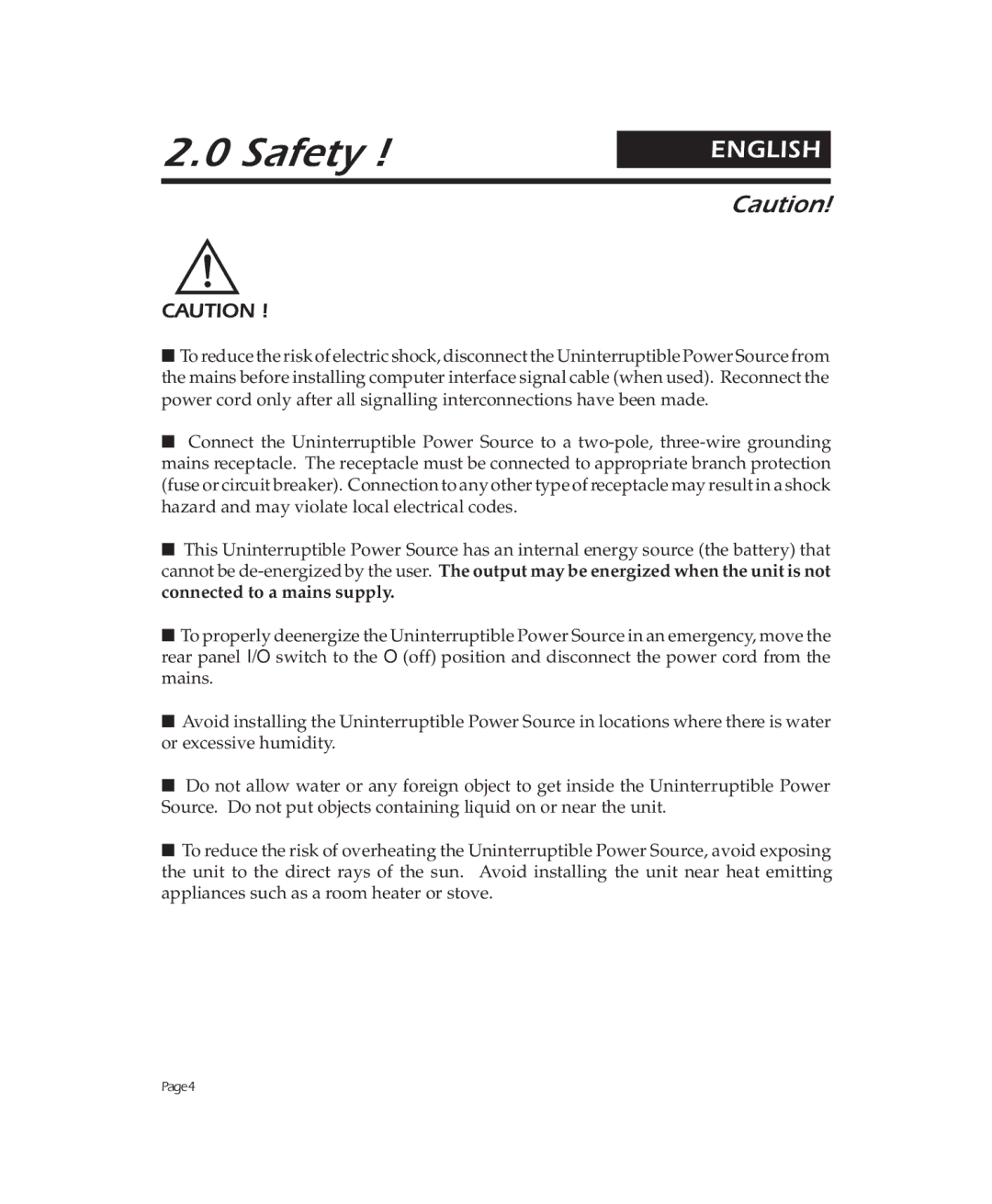 APC 2000, 900, 1250 user manual Safety, English 