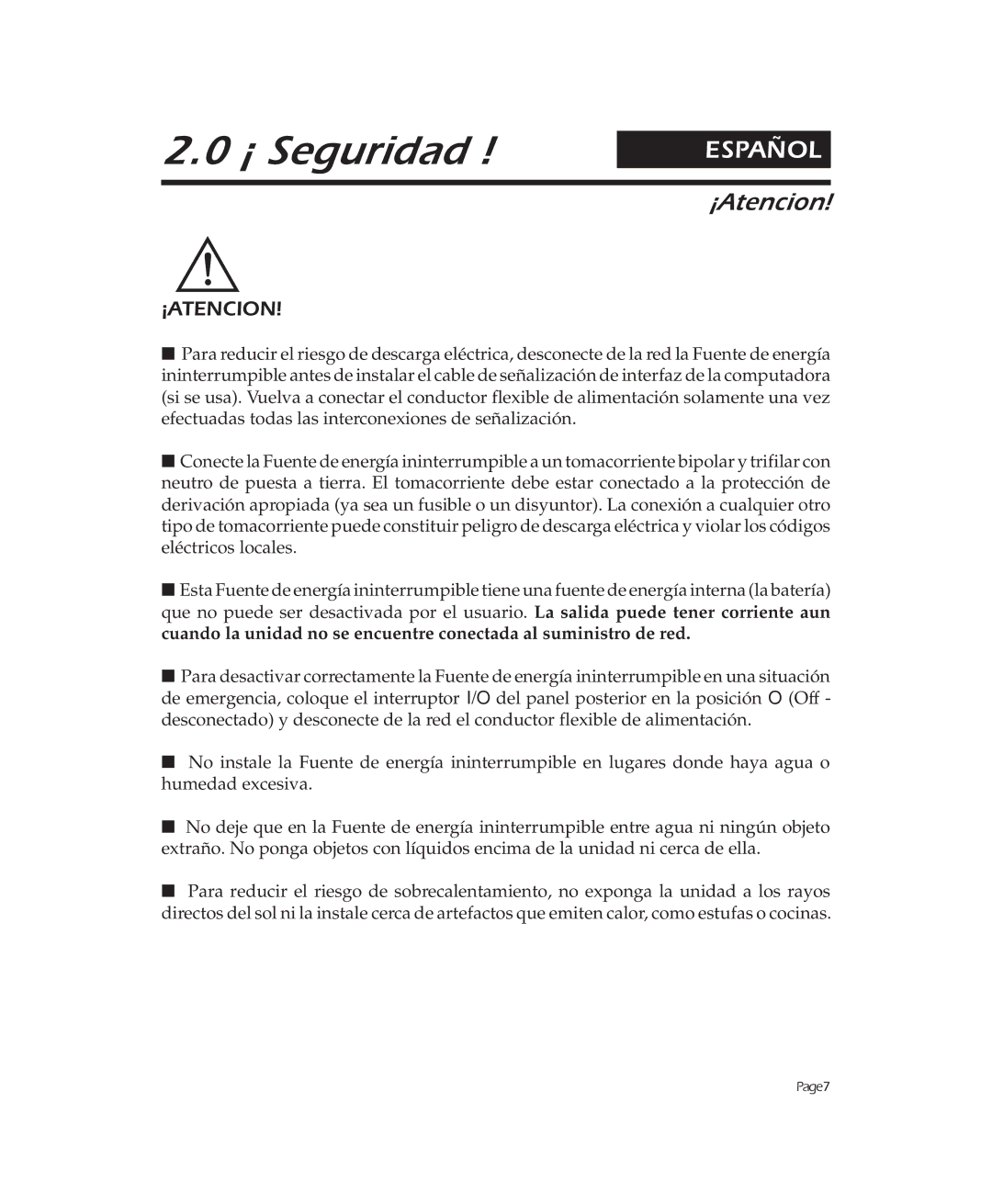 APC 2000, 900, 1250 user manual ¡ Seguridad 