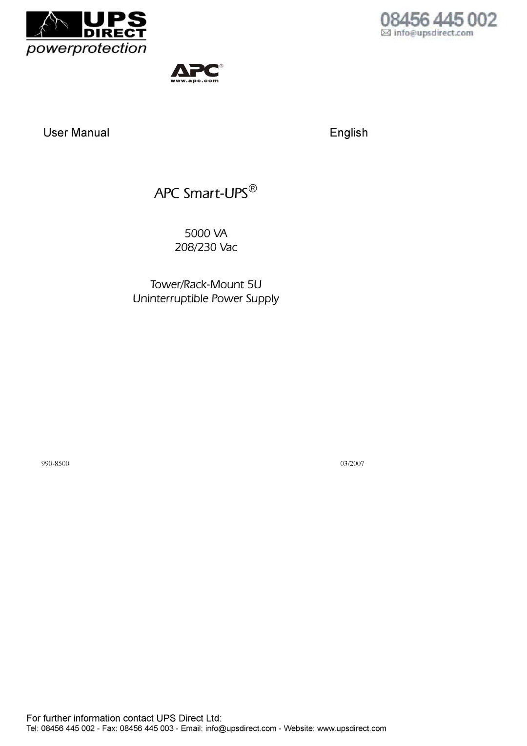 APC 208 Vac user manual APC Smart-UPS≤ 