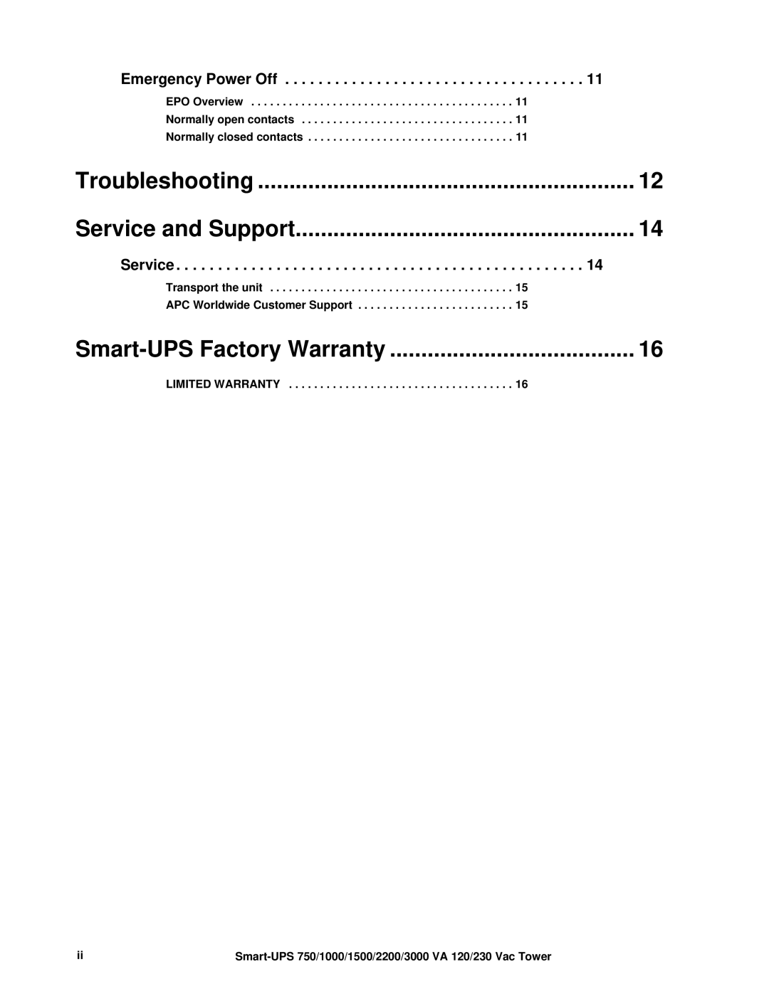 APC 2200, 3000, 1500 operation manual Smart-UPS Factory Warranty 