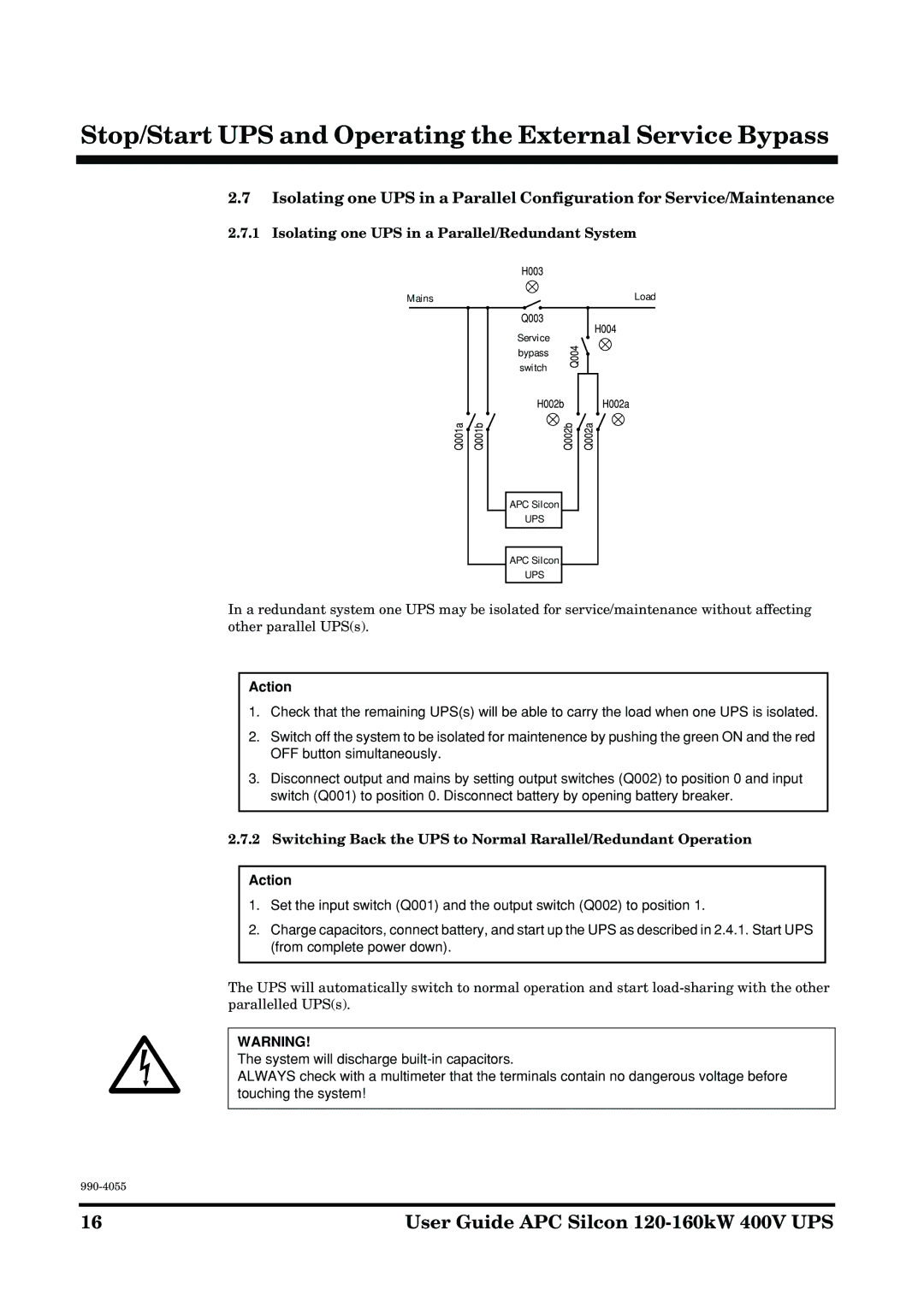 APC 2AP9604S manual Isolating one UPS in a Parallel/Redundant System 