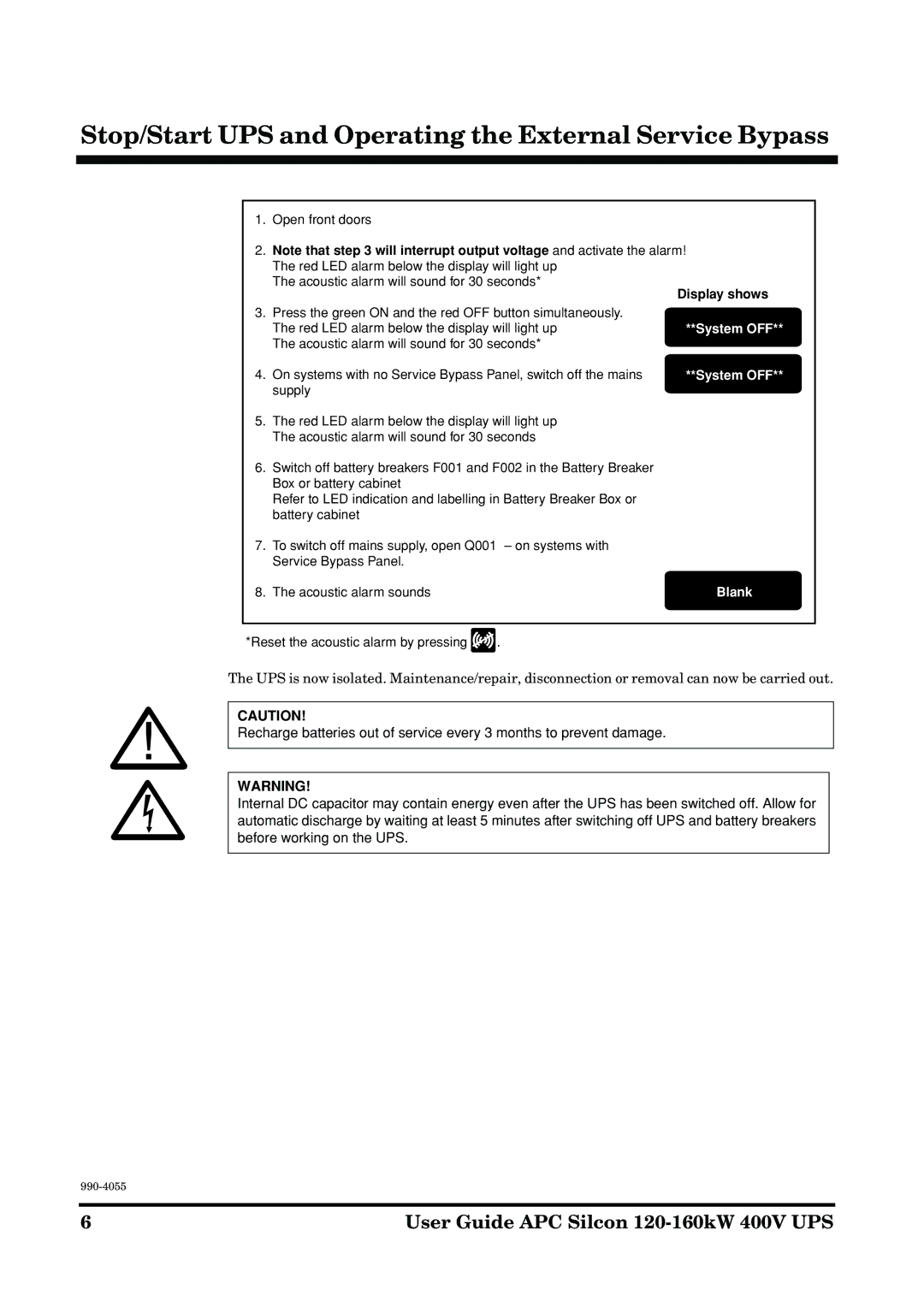 APC 2AP9604S manual System OFF 