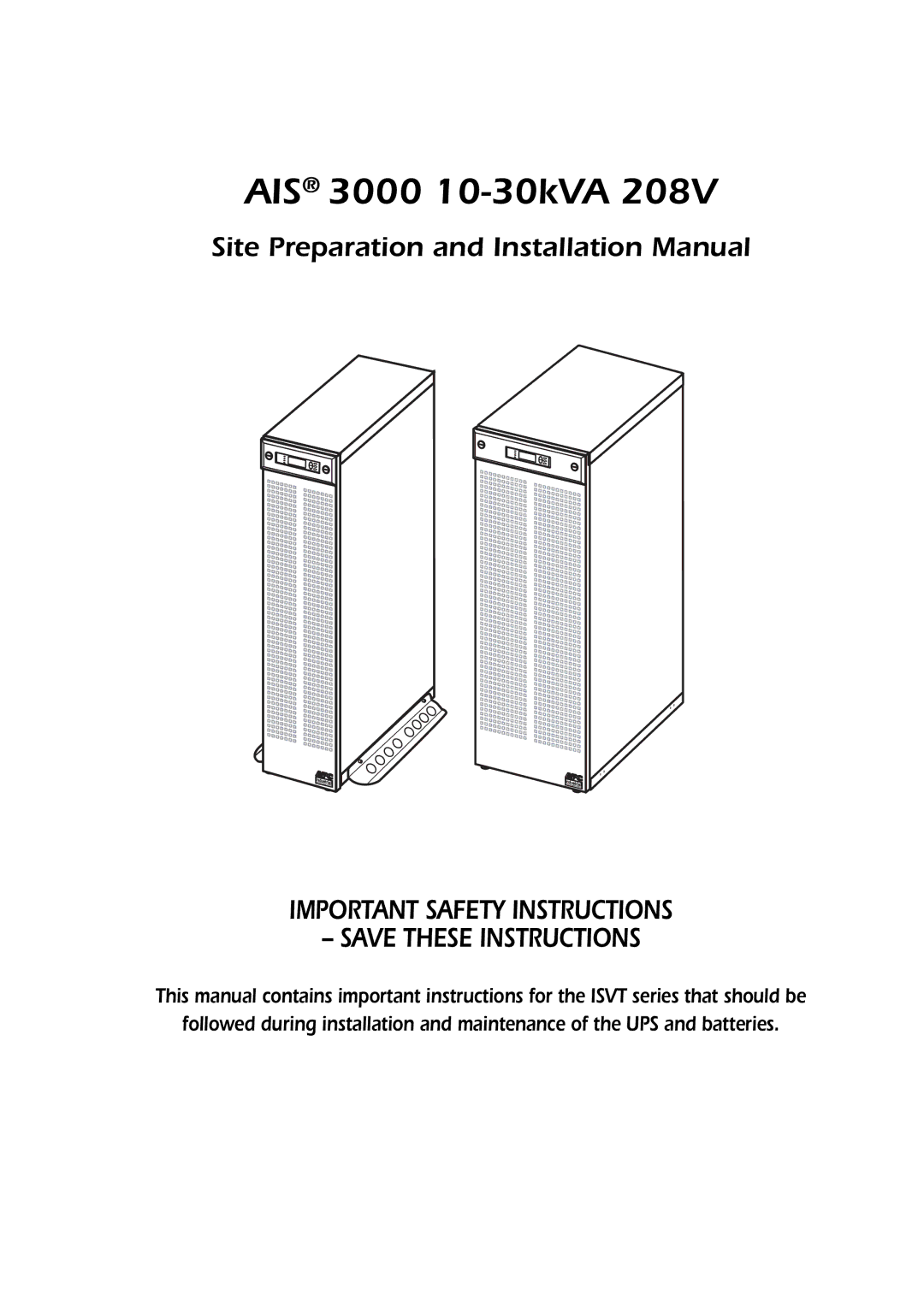 APC installation manual AIS 3000 10-30kVA 