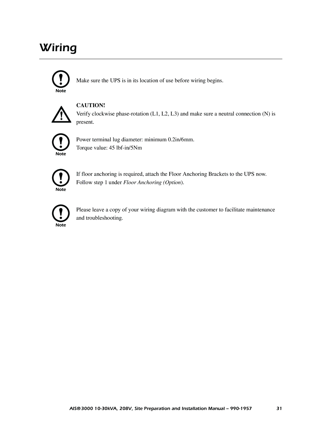 APC 3000 installation manual Wiring 