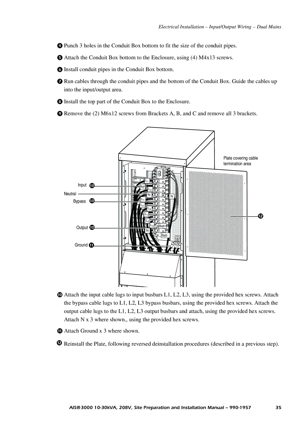 APC 3000 installation manual Electrical Installation Input/Output Wiring Dual Mains 