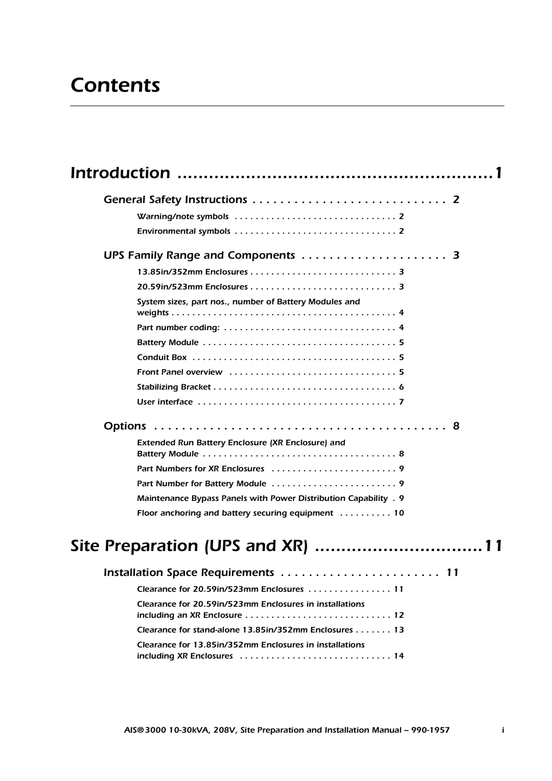 APC 3000 installation manual Contents 