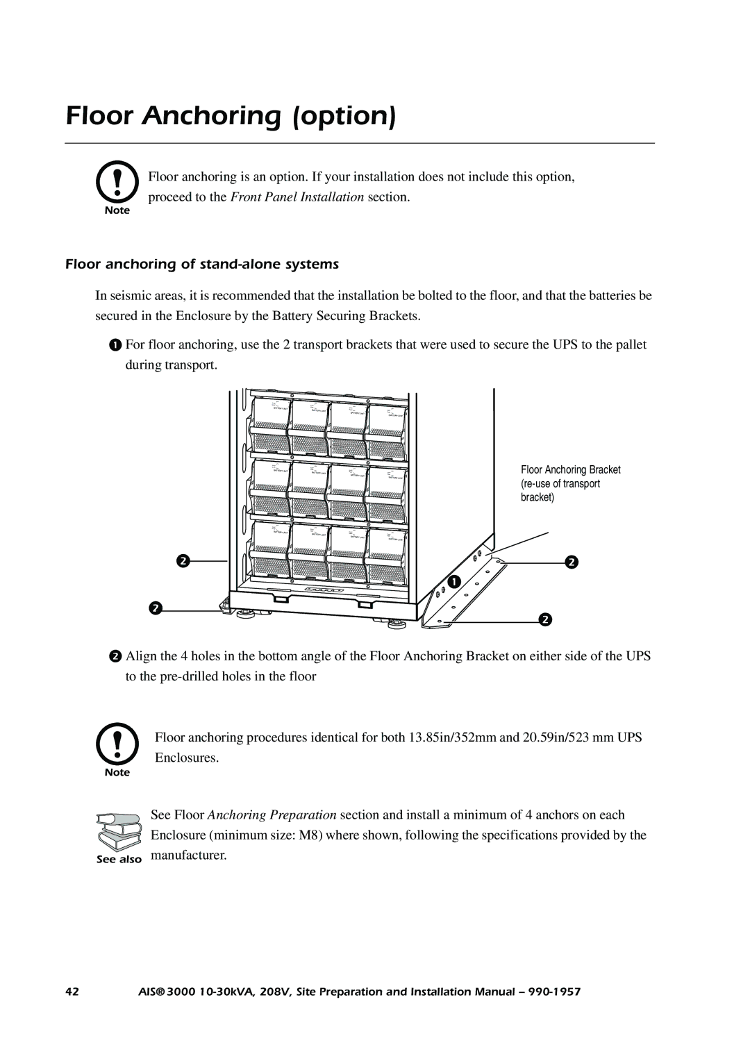 APC 3000 installation manual Floor Anchoring option, Floor anchoring of stand-alone systems 