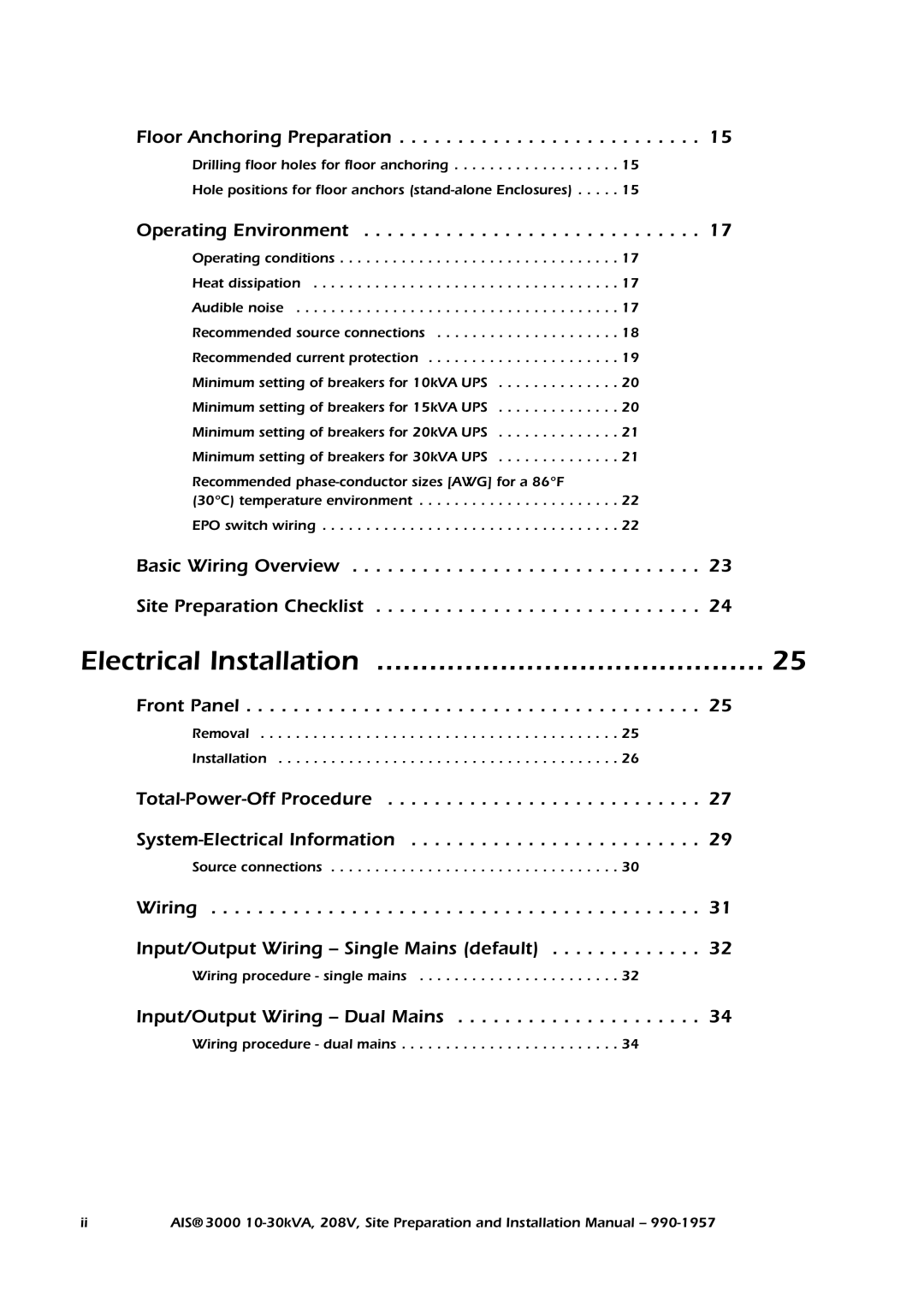 APC 3000 installation manual Electrical Installation 