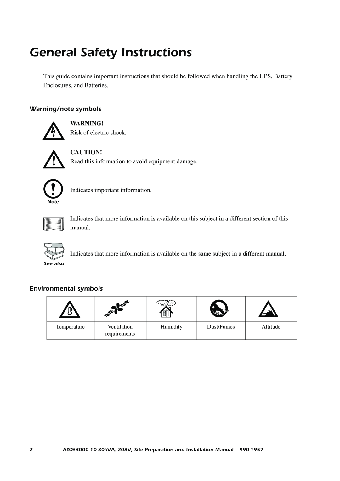 APC 3000 installation manual General Safety Instructions 