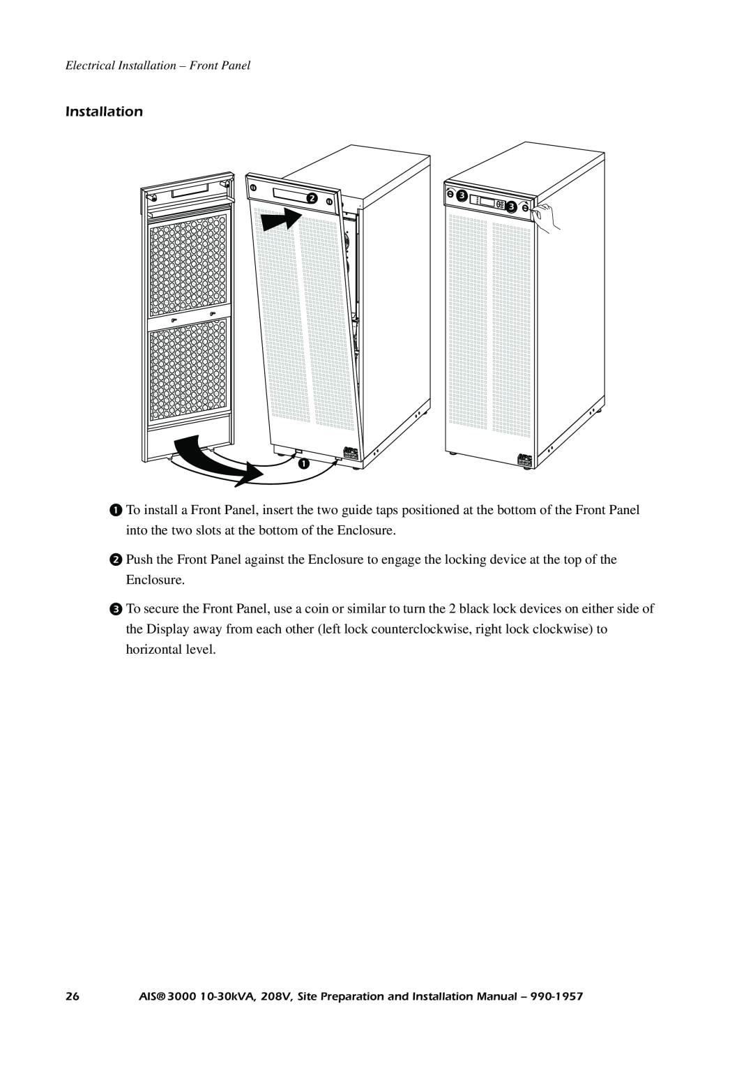 APC 3000 installation manual Electrical Installation - Front Panel 