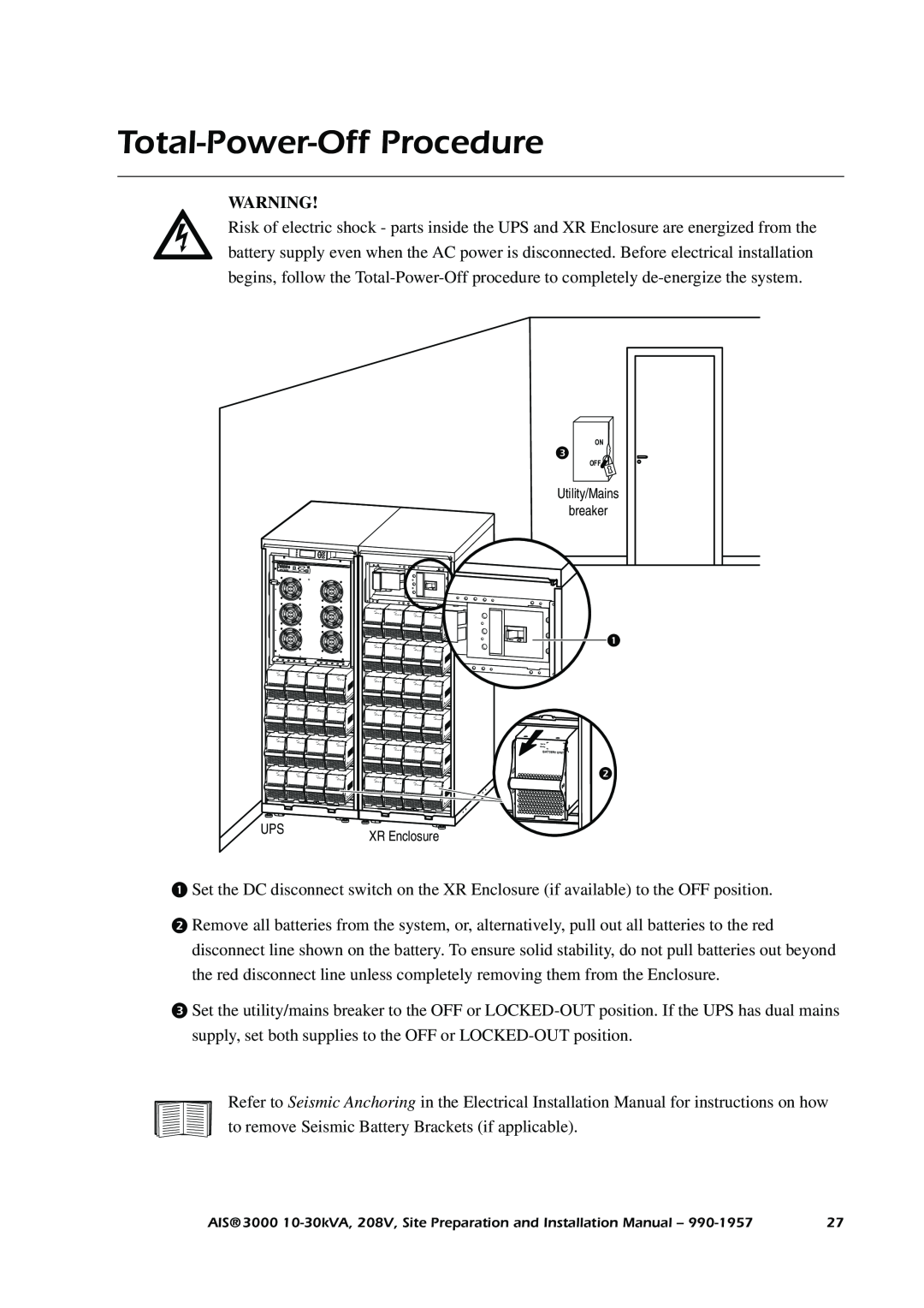 APC 3000 installation manual Total-Power-Off Procedure, Utility/Mains breaker 