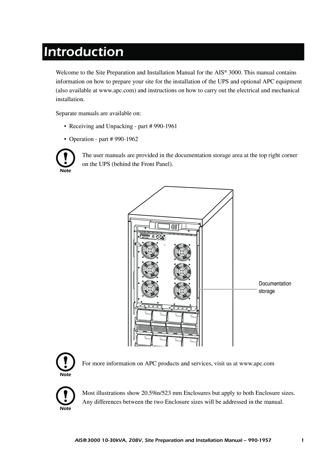 APC 3000 installation manual Introduction 