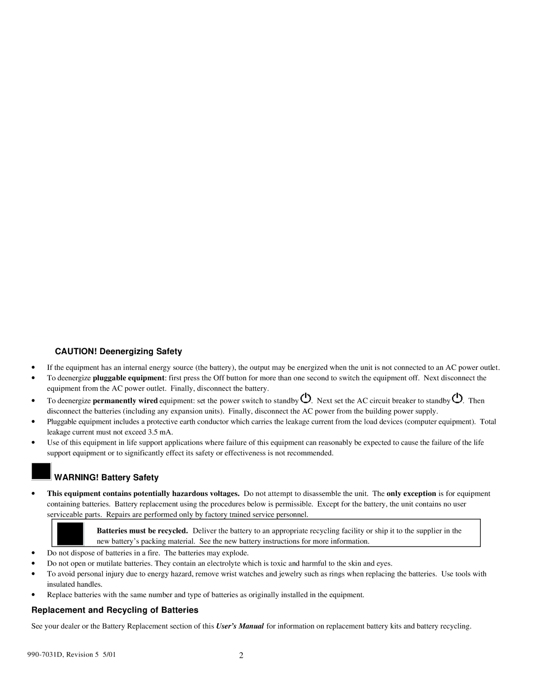 APC 3000T, 5000T, 2200XLT, 1400XLT user manual 990-7031D, Revision 5 5/01 