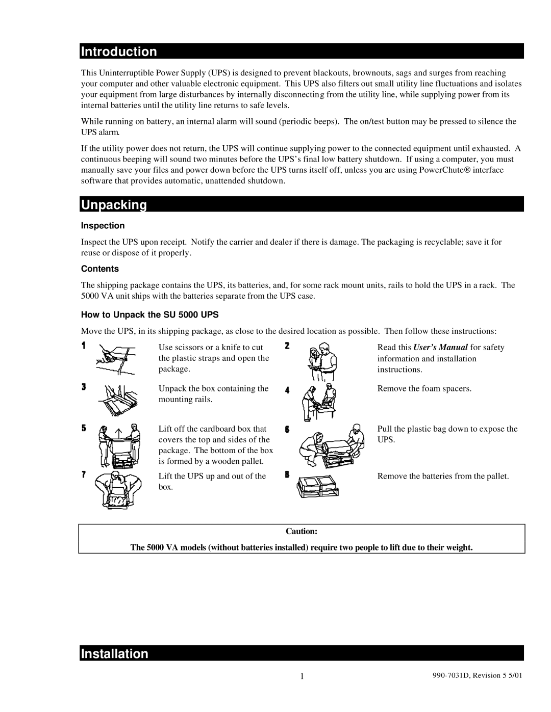 APC 1400XLT, 3000T, 5000T, 2200XLT user manual Introduction, Unpacking, Installation 