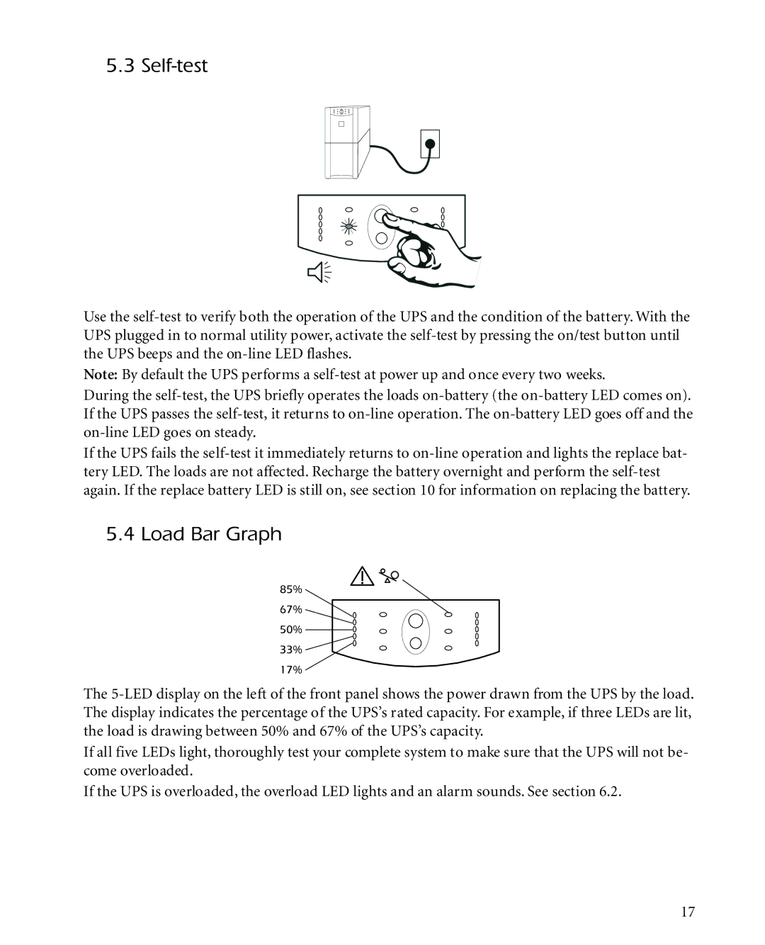 APC 2200XLT, 3000XLT, 1400XLT user manual Self-test, Load Bar Graph 