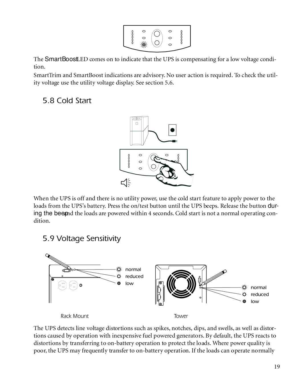 APC 3000XLT, 2200XLT, 1400XLT user manual Cold Start, Voltage Sensitivity 