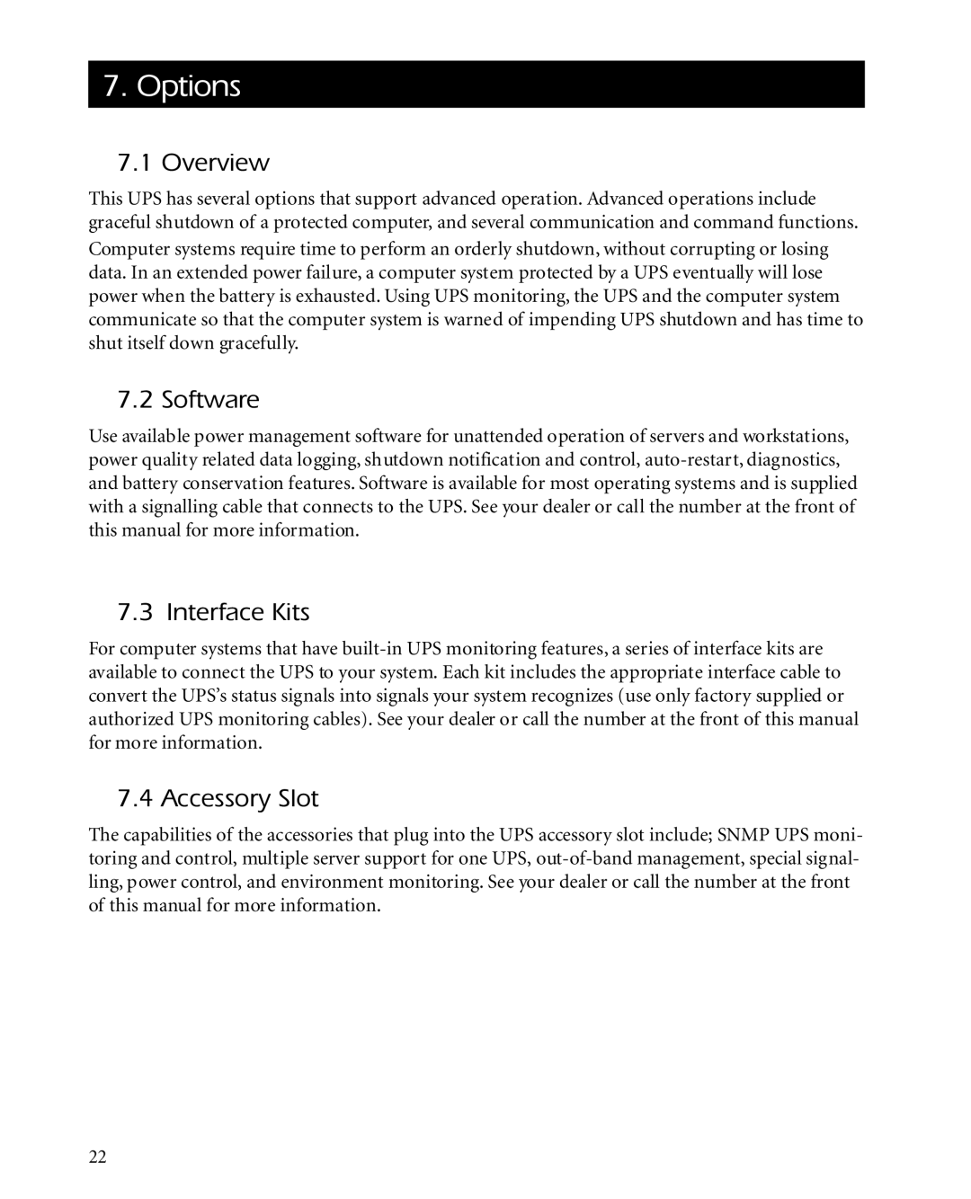 APC 3000XLT, 2200XLT, 1400XLT user manual Options, Overview, Software, Interface Kits, Accessory Slot 