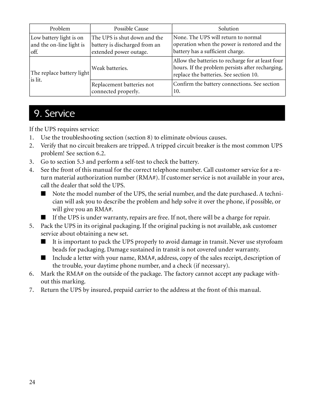 APC 1400XLT, 3000XLT, 2200XLT user manual Service 