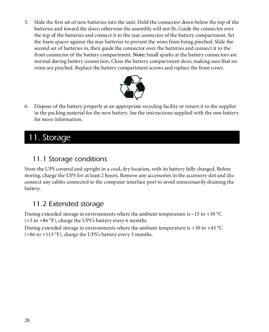 APC 3000XLT, 2200XLT, 1400XLT user manual Storage conditions, Extended storage 