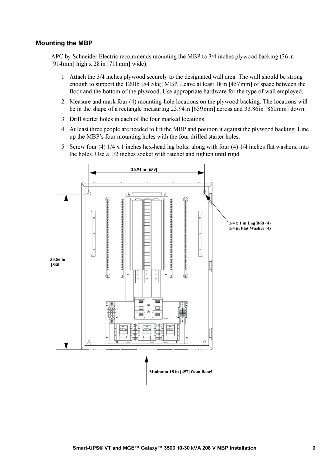 APC 3500 manual Mounting the MBP 