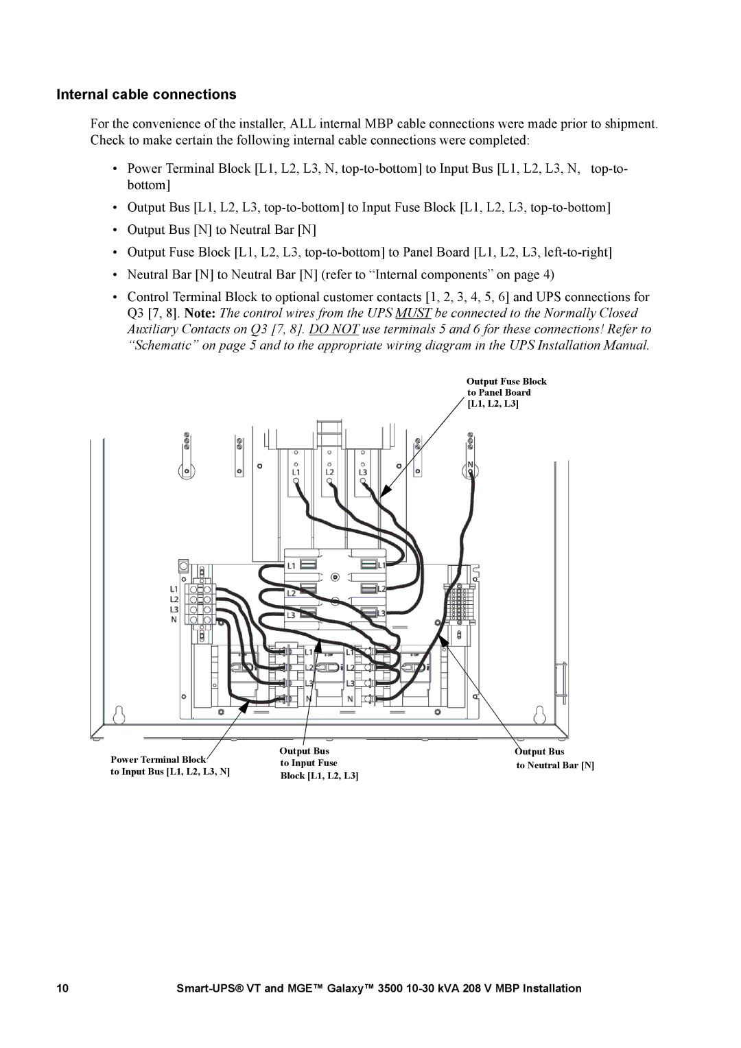 APC 3500 manual Internal cable connections 