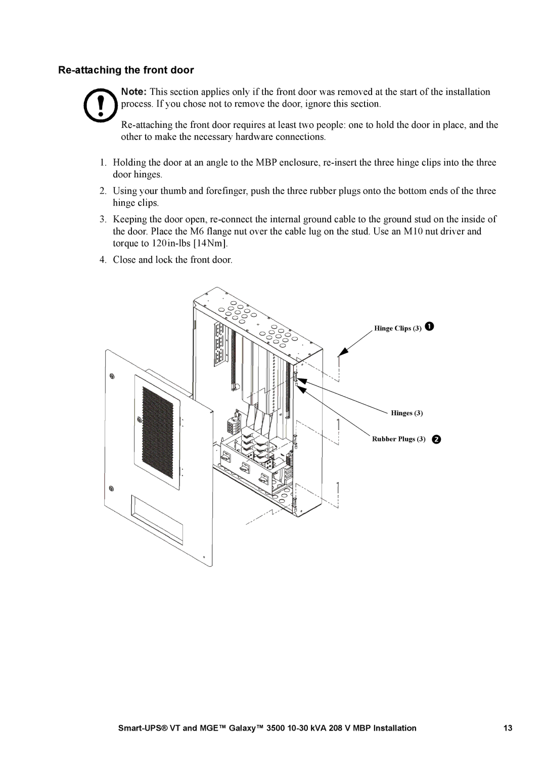 APC 3500 manual Re-attaching the front door 