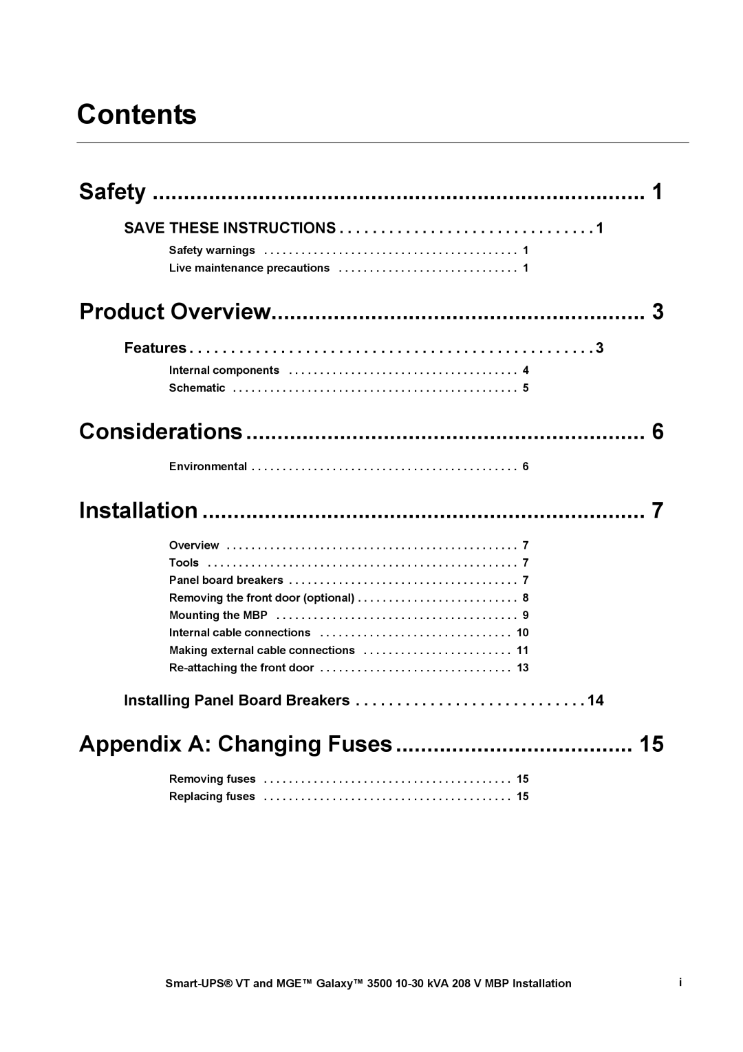 APC 3500 manual Contents 