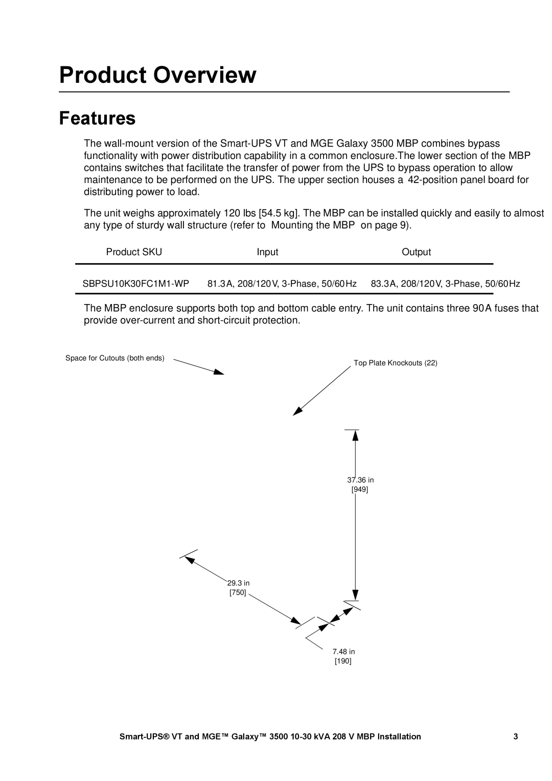 APC 3500 manual Product Overview, Features 