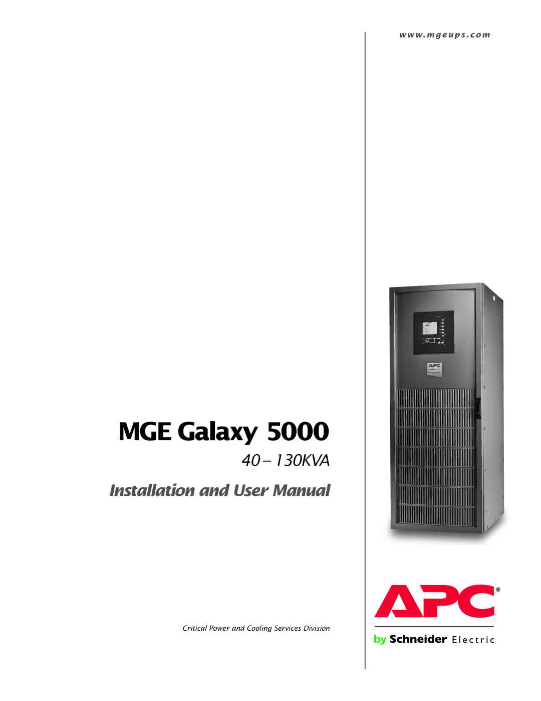 APC 40 130KVA user manual MGE Galaxy 