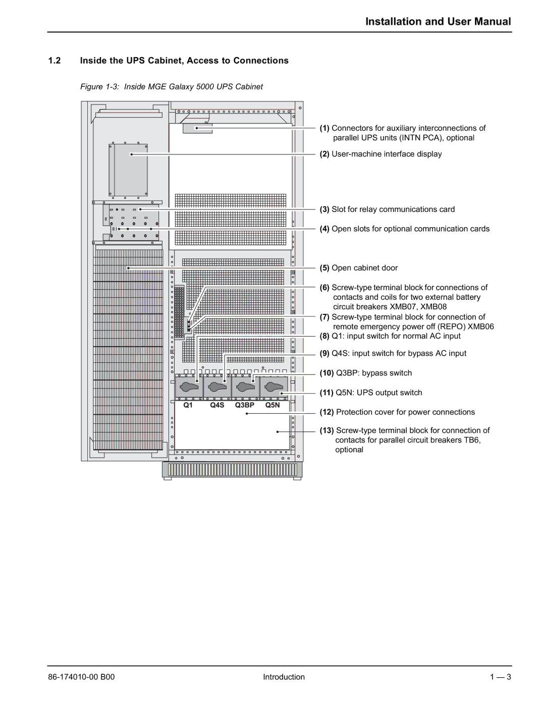 APC 40 130KVA user manual Inside the UPS Cabinet, Access to Connections, Inside MGE Galaxy 5000 UPS Cabinet 