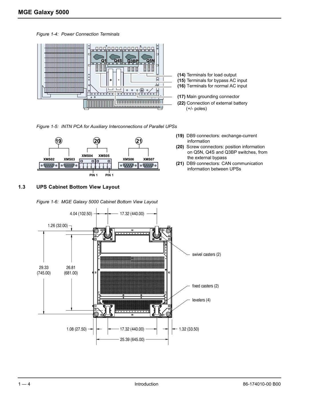 APC 40 130KVA user manual UPS Cabinet Bottom View Layout, Power Connection Terminals 