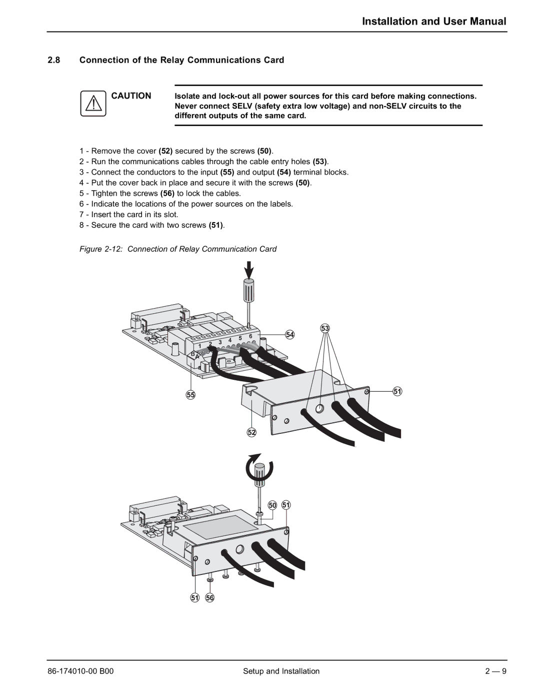 APC 40 130KVA user manual Connection of the Relay Communications Card, Connection of Relay Communication Card 