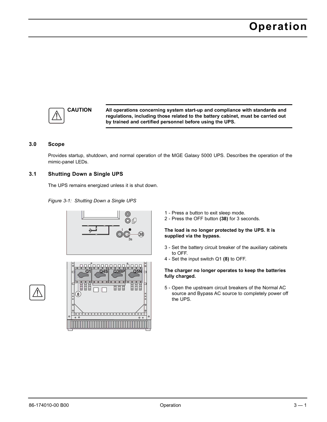 APC 40 130KVA user manual Operation, Shutting Down a Single UPS 