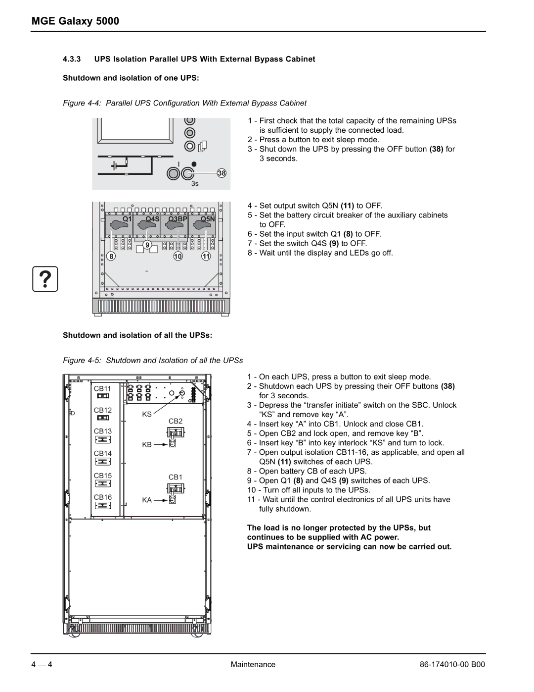 APC 40 130KVA user manual Parallel UPS Configuration With External Bypass Cabinet, Shutdown and isolation of all the UPSs 