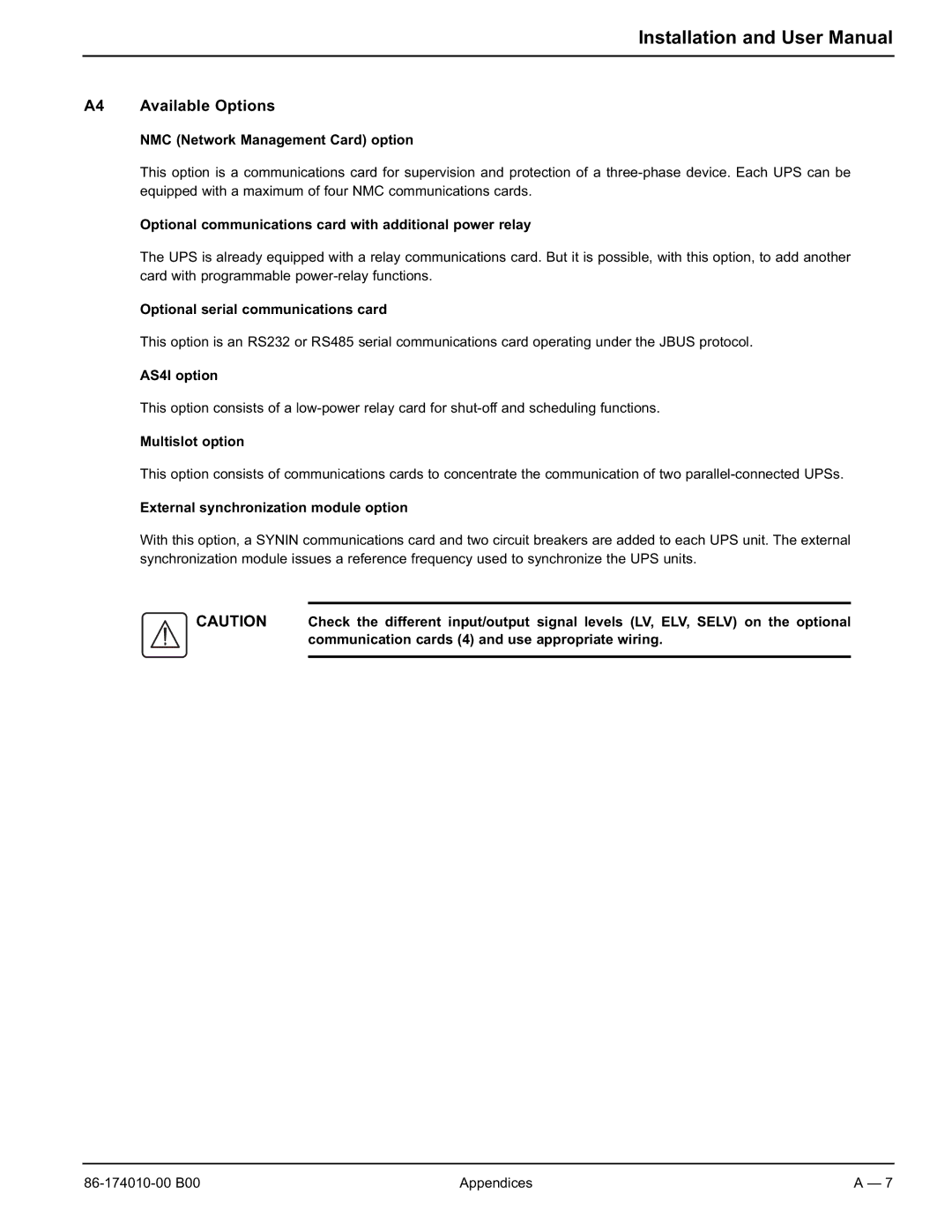 APC 40 130KVA user manual A4 Available Options 