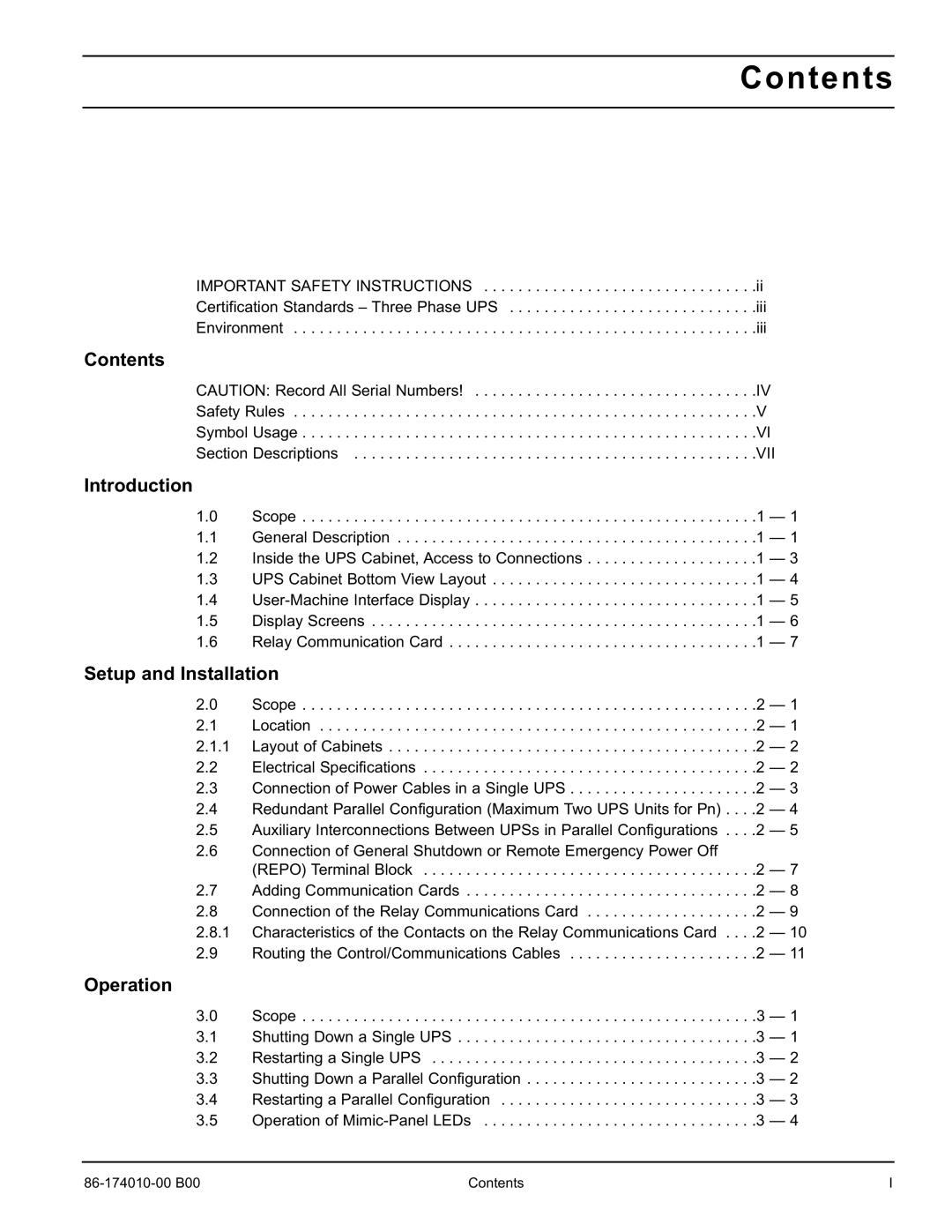 APC 40 130KVA user manual Contents 